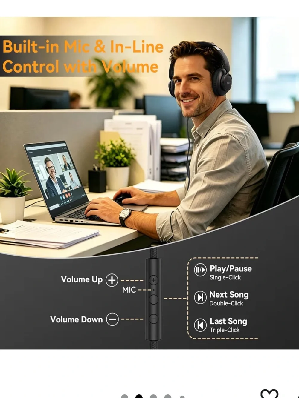 Wired Headphones with Microphone, Over Ear Lightweight